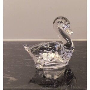 2 Vintage Biedermann Crystal Clear Glass Swans Miniature Candle Holders